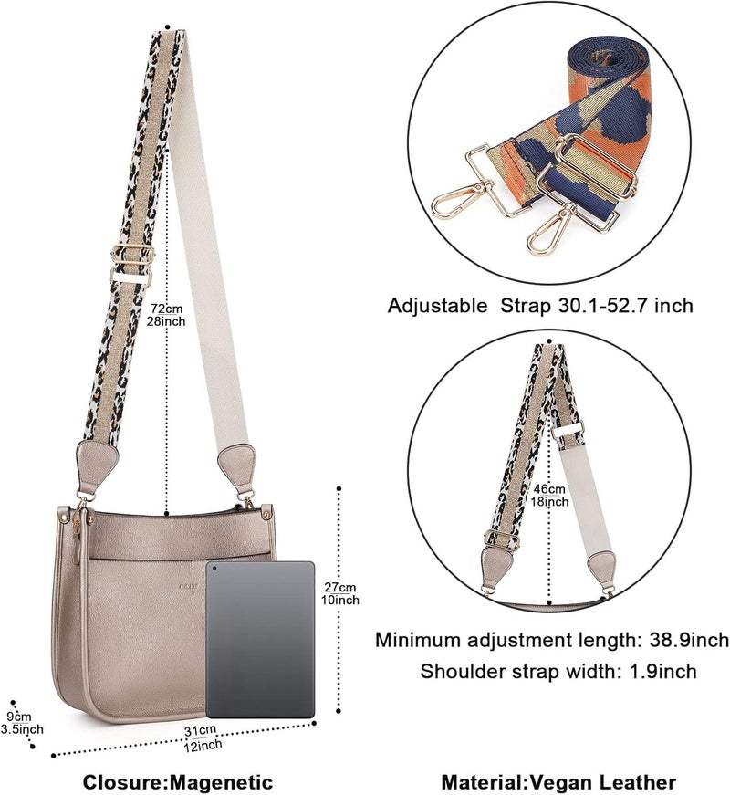 HKCLUF Crossbody Bags for Women Trendy Vegan Leather Hobo Handbags With 2PCS Adjustable Guitar Strap Shoulder Bucket Bags - Image 3